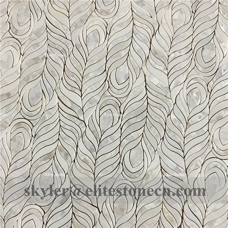 Patrón de hojas de chorro de agua mosaico de mármol con incrustaciones de concha de perla madre