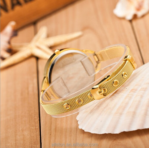 Montre à Quartz pour femmes, ceinture en maille, plaqué or, grand cadran fin, robe-bracelet de luxe, collection 2017 - Product Image 5