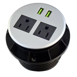 US Safety concealed mounted furniture Round power outlets dual green USB port