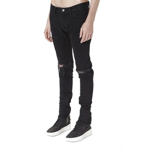 Oem bán buôn người đàn ông của Justin Bieber lấy cảm hứng từ jeans nặng đau khổ tách denim trong màu đen với in logo trên eo rửa kỹ thuật - Product Image 2