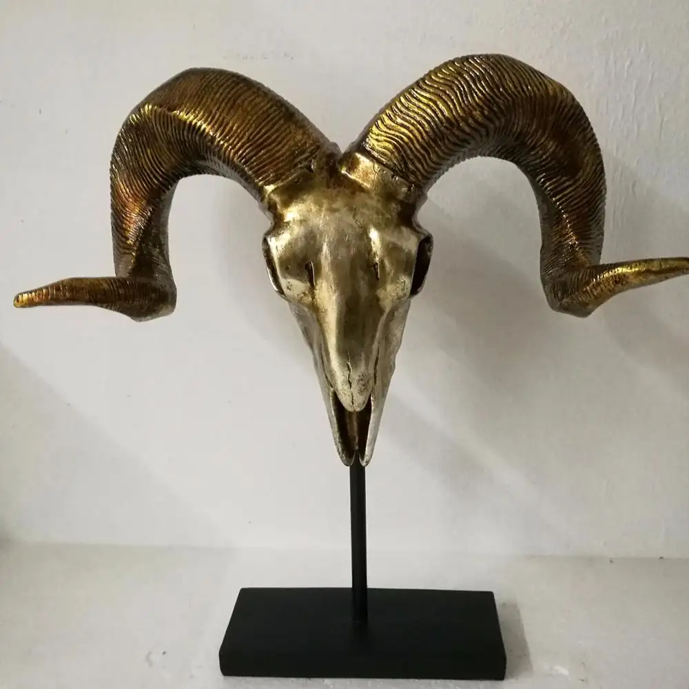 Resina ANIMAL vaca búfalo Cordero ciervo cabeza del cráneo con soporte casa habitación de mesa decorativa estatuas figuras