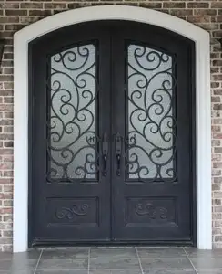Modern Metal Grill Double Door Design Glazed Front Door Iron Wrought Price