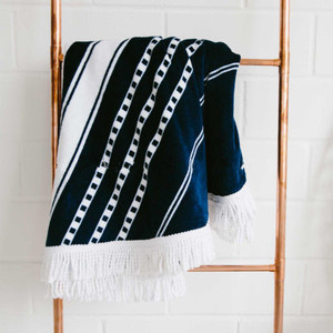Toalla de Playa Redonda de Diseño Turco en Blanco <span class=keywords><strong>y</strong></span> Negro 100% Algodón para Chal - Product Image 6