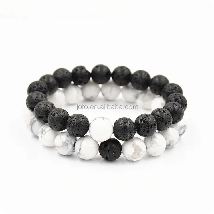 Pulseiras howlite masculinas, pulseiras para equilíbrio, nova moda, energia, espiritural, de lava saudável, para homens, com 8mm