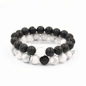 กำไลหินลาวา Howlite สำหรับผู้ชาย,กำไลลูกปัดระยะไกล8มม. แฟชั่นเทรนด์พลังงานใหม่ - Product Image 1