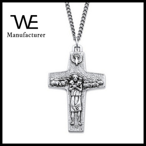 교황 프란치스코 정통 가슴 십자가 펜던트 목걸이 스테인레스 스틸 체인 골동품 실버 톤 20" - Product Image 2