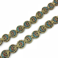 Perles en cuivre du népal, de forme ronde à la mode, divers motifs, incrustation tibétaine, perles en métal de corail