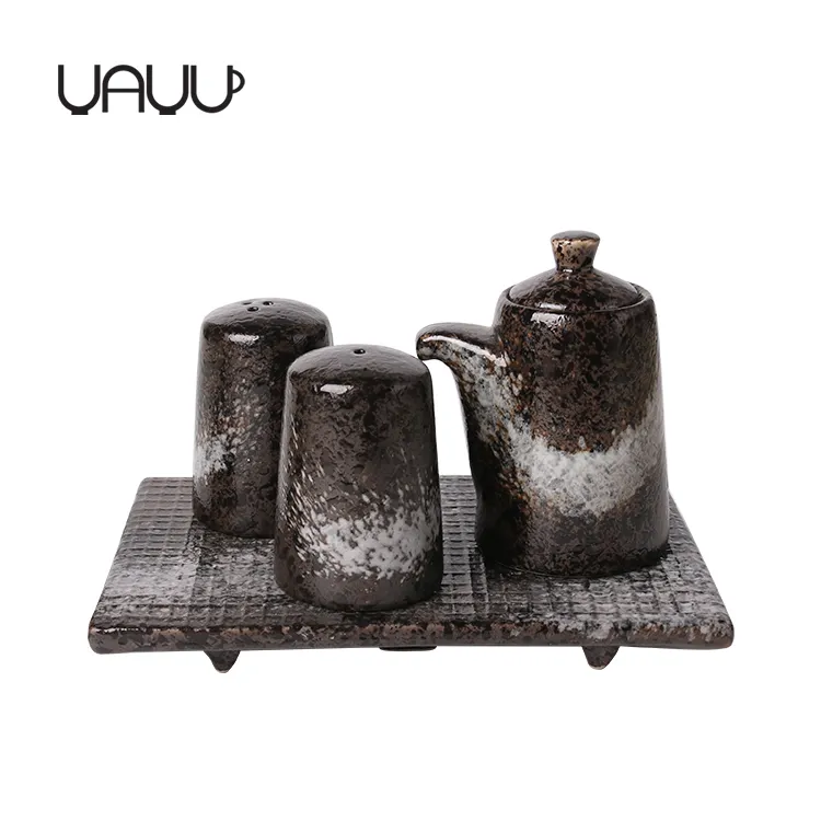 Creative design black fambe 세라믹 에센셜 oil 및 식초 병/oil 및 식초 병/5 개 된 cruet set