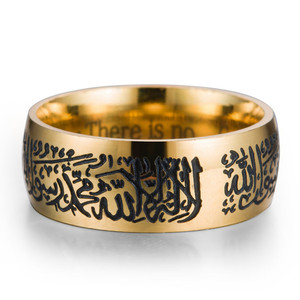 <strong>Titanium</strong> Muslim <strong>Ring</strong> Gold <strong>Black</strong> Plated Islamic Religion <strong>Ring</strong> 8mm Stainless Steel Mantra <strong>Ring</strong> - Product Image 5