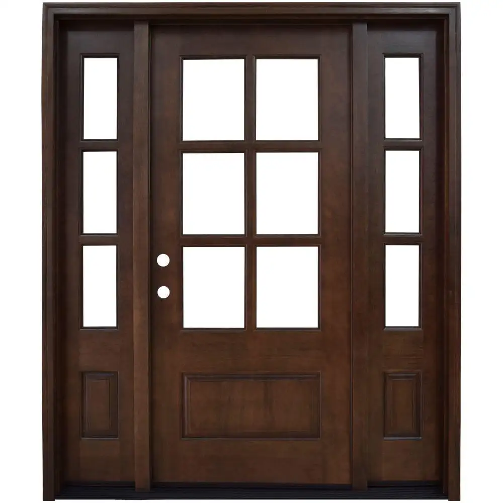 Home main entrance door walnut wood chestnut doors with glass