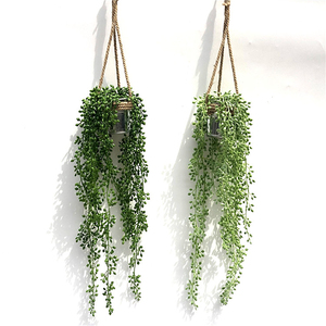 Vigne verte artificielle suspendue en macramé, bonsaï mural, avec pot, <span class=keywords><strong>d</strong></span>écoration <span class=keywords><strong>de</strong></span> fête, à la maison, bureau, 25 cm - Product Image 2