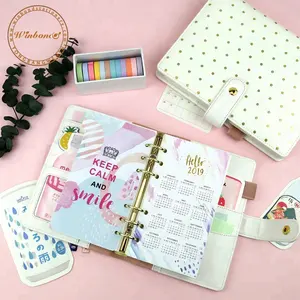 Organizador de Agenda personalizado de moda, cubierta de cuaderno de cuero Pu, carpeta A6, 6 anillas, archivador, sobres, planificador