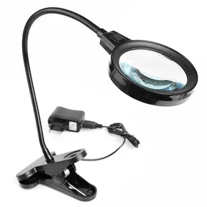 Desktop Magnifying Gled Light High Quality Illum10x Hdgmagnifieral Glass Light Desk with Clamp Black 45mm OEM USB Power 12 Led