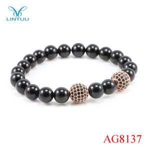 8mm Perlas negro Ronda CZ oro rosa diamante bola pulsera hecha a mano de bricolaje pintura de cristal de diamante pulsera - Product Image 3