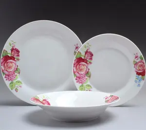 Placas baratas conjuntos de louça porcelana com design de flor plana placa de cerâmica