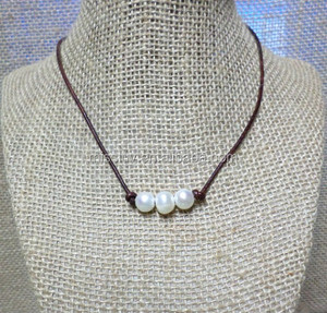 Perla d'acqua dolce cordoncino di cuoio braccialetti dell'involucro lungo in pelle scamosciata in pelle corda braccialetto di perle d'acqua dolce della collana reale dei monili della perla - Product Image 2