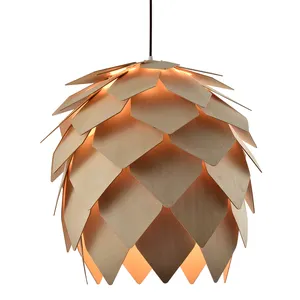 Pino cono lámpara led de lujo de hotel de madera moderna lámpara de araña colgante de luz para la decoración del hogar