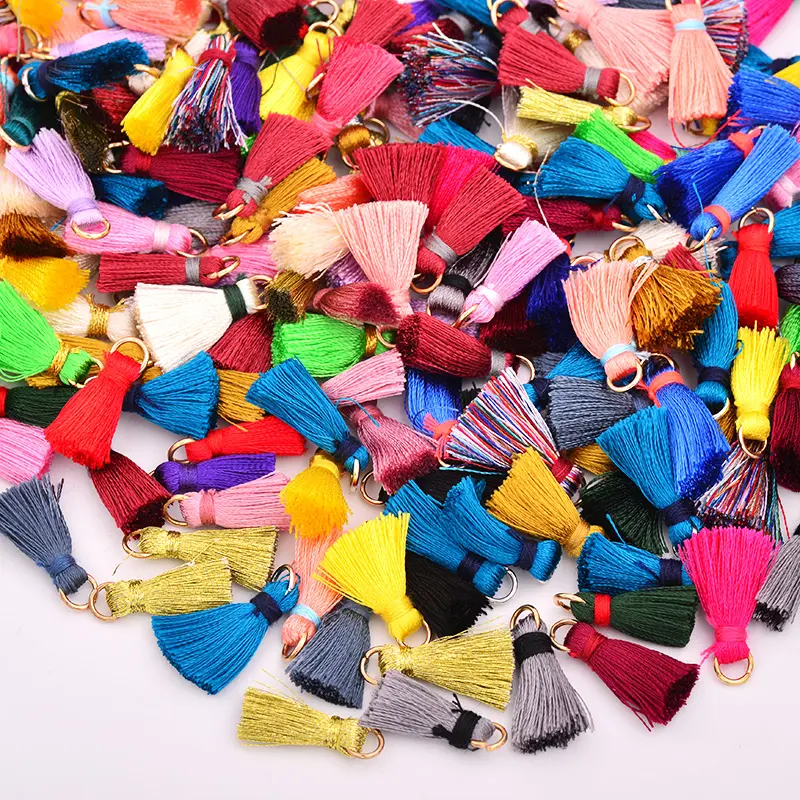 2cm Mix Color Silky Cotton Tassels Key Tassel Fringe Pendant Drop Earring Tassel for Boho Jewelry Making DIY Sewing Crafts
