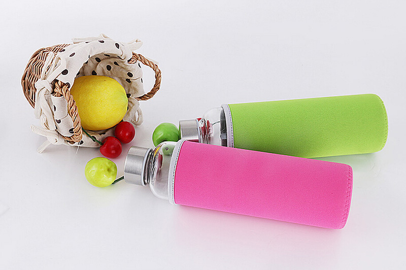 550ml Eco-friendly Borosilicate Glass Water Bottle,Leak-proof Stainless Steel Cap with Nylon Sleeve