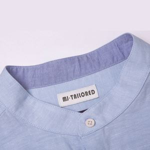 HOMME DÉCONTRACTÉ MANCHE LONGUE BLEU RESPIRANT <span class=keywords><strong>COL</strong></span> <span class=keywords><strong>MAO</strong></span> COUPE CLASSIQUE D'ÉTÉ CHEMISE EN LIN - Product Image 3