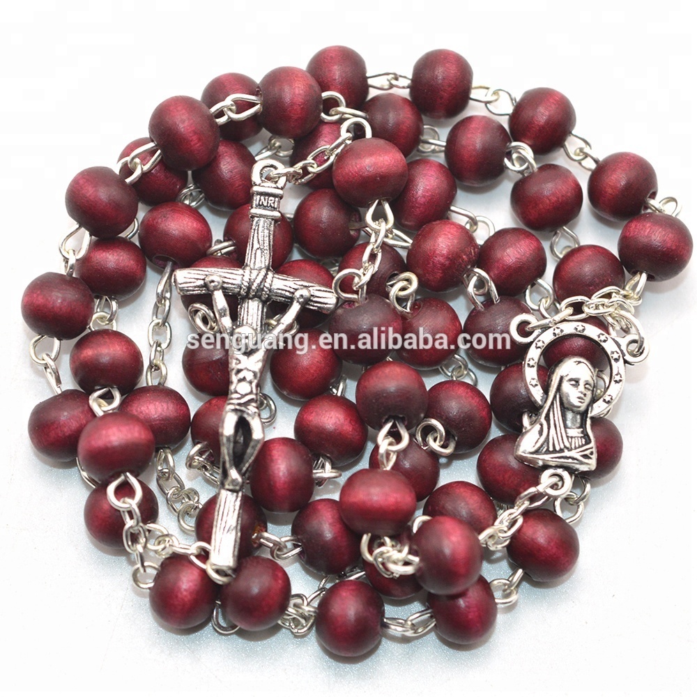 Mode Rose Parfumée Catholique Chapelet avec Papale Croix En Bois Chapelet Collier