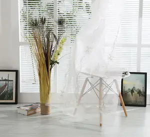 дешевые французские плиссированные белые цветочные вышитые шторы органзы ткань занавеса