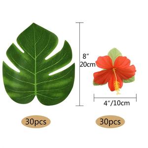 60 pièces de décorations de fête tropicales, feuilles de palmier et fleurs d'hibiscus hawaïennes, ensemble pour fête luau, décoration de table de plage jungle - Product Image 2