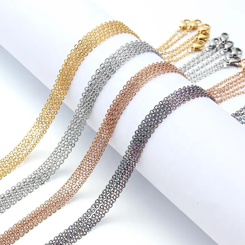 Wholesale Colors Plated Over Solid Stainless steel Chain Necklace Bulk Finished Chains for Jewelry Making 24 Inches (2MM))