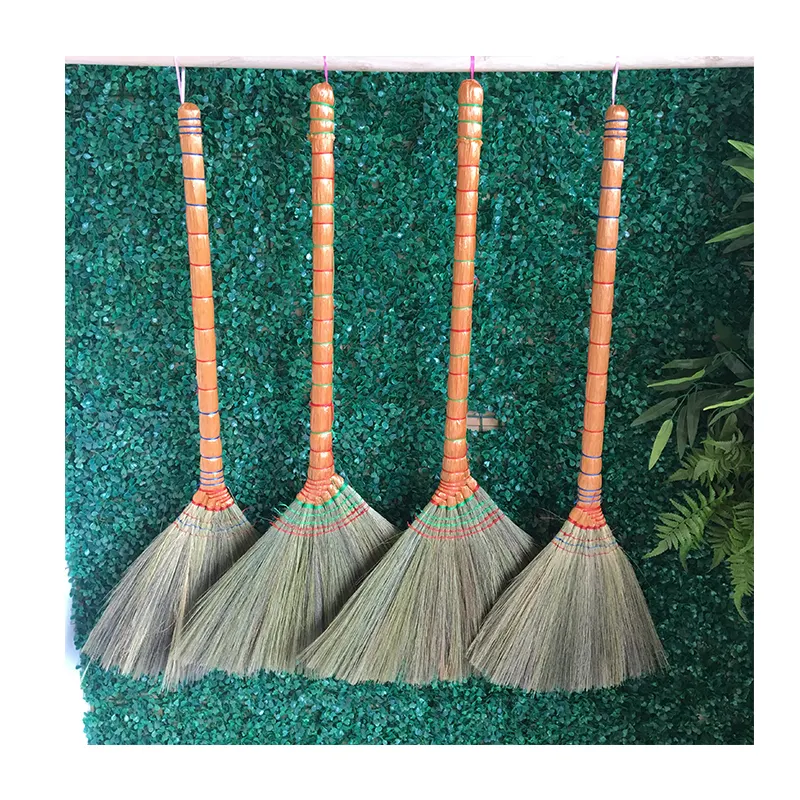 Chinese manufacturer hand maker burma grass broom with wooden stick