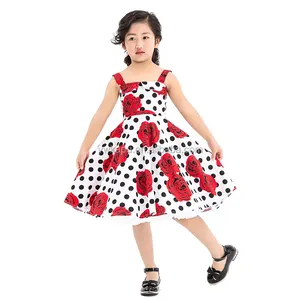 Vestido infantil floral e polka, vestido de princesa para meninas