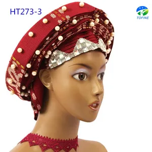 HIgh品質Aso Oke Gele Headtie Nigerian Traditional結婚式Use Beads Auto Gele