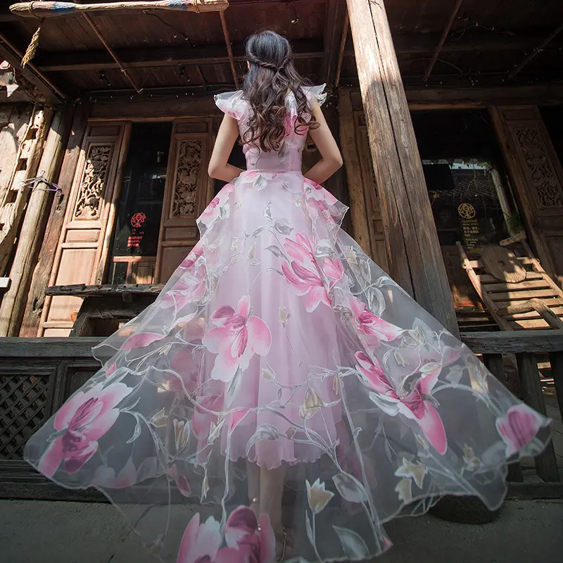 YQ249 бальное платье без рукавов, цветочное новейшее свадебное платье, 2019 дизайнов, свадебные платья, женское розовое платье из органзы, расширенная юбка