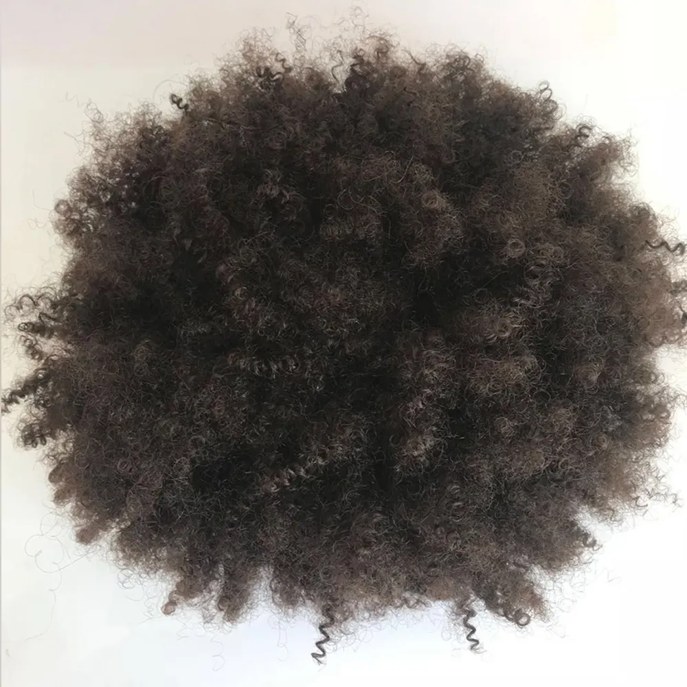 Brown Color Afro Curly Toupee for Black Men Curly Men's Wig Remy Hair Pieces Brazilian Human Hair Replacement