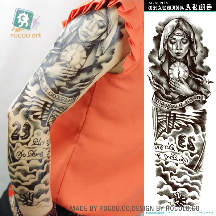 AC-032/Extra Grandi Tatuaggi Temporanei Autoadesivi del Tatuaggio Body Art, Pieno Braccio, Strega, buddha 6 "X 18"