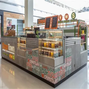 Pannello moderno commerciale di mobili Display per bevande prodotti centro commerciale chiosco di legno succo/caffè/latte/tè su misura chiosco di legno