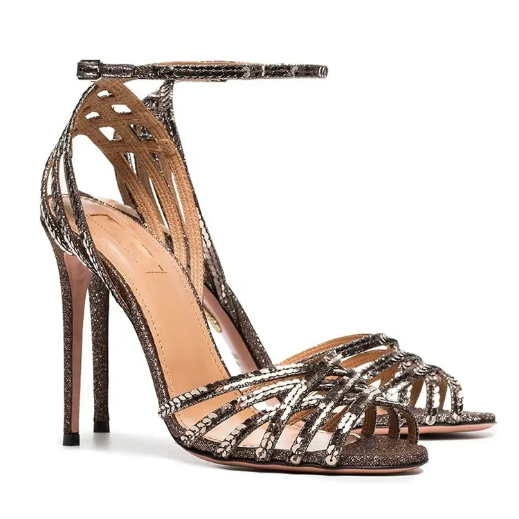 Elegance Metallic Sequin Leather Sandals High Heel Ladies Sandals Photo