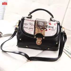 newest pictures fashion korean style crossbody shoulder PU printing tote wings lady handbag bag women