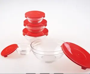 Набор круглых стеклянных мисок с красочными пластиковыми крышками, набор микшек для салата из содового лайма, 5 шт.