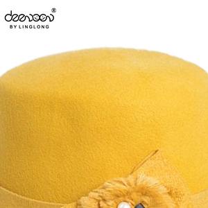 노란 Cloche 모자 겨울 울 펠트 모자 장식 어린 소녀 모직 Cloche 소녀 파티 드레스 - Product Image 6
