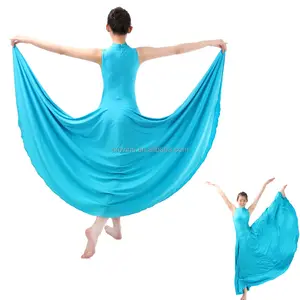 새로운 디자인 거북이 목 레오타드 긴 서정적 댄스 성능 드레스