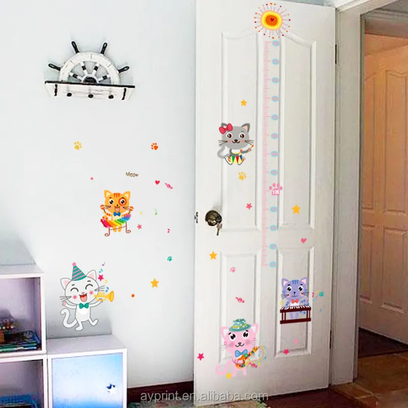 SK9152 The cartoon animal lovely cats children's height growth chart wall sticker DIY decorative kids room wall decal