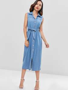 Summer Sleeveless With Blet Design Casual <strong>Dresses</strong> Length <strong>Denim</strong> Women <strong>Dresses</strong> for Lady - Product Image 3