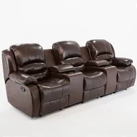Sectional Set Full Leather 3 Seater Home Cinema Theater Leder De Otomatis Recliner Sofa With Tea Table