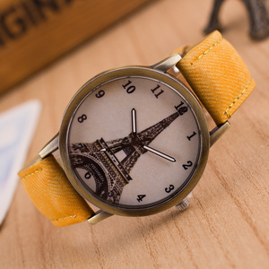 Reloj Vintage de Mezclilla Estilo Británico, Reloj Digital de Bronce Antiguo para Estudiantes con la Torre Eiffel - Product Image 6