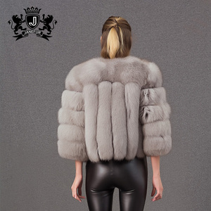 Giacca di <span class=keywords><strong>pelliccia</strong></span> invernale da donna corta personalizzata di lusso <span class=keywords><strong>marrone</strong></span> chiaro <span class=keywords><strong>pelliccia</strong></span> di volpe per le signore - Product Image 5