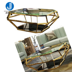 Mesa de centro de cristal de acero inoxidable, muestra gratuita de muebles para el hogar y la sala de estar, sin círculo plegado, <span class=keywords><strong>metal</strong></span> dorado - Product Image 1