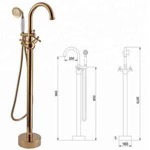 Grifos de baño independiente con <span class=keywords><strong>mezclador</strong></span> de <span class=keywords><strong>ducha</strong></span>, soporte libre de oro, de lujo, económico, de largo alcance - Product Image 6
