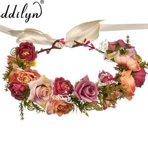 <span class=keywords><strong>Couronne</strong></span> de <span class=keywords><strong>fleurs</strong></span> bohème colorée avec ruban pour mariage et accessoire photo - Product Image 3