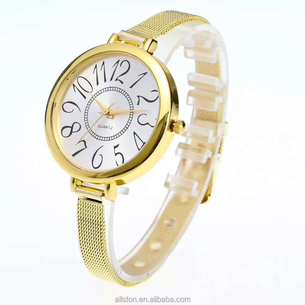 gold sliver big face new design mesh watch fashion women lady watch