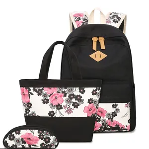 2019 New Arrivals Printing Canvas Girls Back pack School bag back Bags Set Backpack Large 3pcs Set Child School Bag